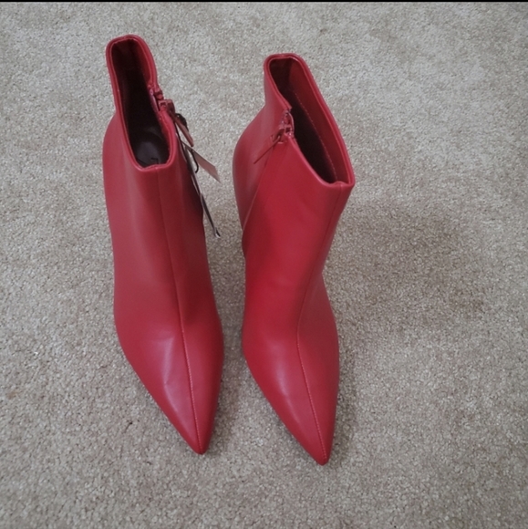 Zara Pointed Toe Heeled Ankle Boots Red - Picture 11 of 13